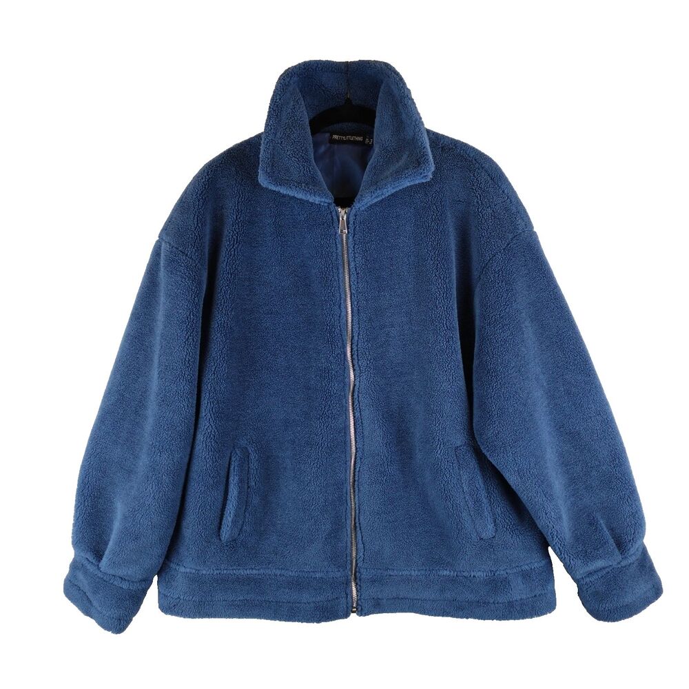 Pretty Little Thing Zip Up Jacket Women's Size 8 Blue Collared Fall Comfy School - Picture 1 of 15